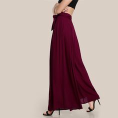 These wide leg pants are simply lovely. Featuring a sash tie belt with a pleated front and a flowing form. These pants pair perfectly with a bodysuit and heels. Add statement jewelry and you are ready to rock this fabulous look. Made with a polyester blend for comfort and style. Maxi Length Bottoms For Party, Elegant Solid Color Belted Wide Leg Pants, Chic Floor-length Bottoms For Night Out, Elegant Spring Wide Leg Pants With Tie Waist, Elegant Solid Color Party Bottoms, Belted Bottoms For Date Night, Elegant Wide Leg Pants With Tie Waist For Spring, Elegant Belted Solid Wide Leg Pants, Floor-length Bottoms For Summer Party