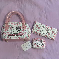 Sanrio Characters Hello Kitty 3pc Bundle, New Includes: Handbag, Wallet And Coin Purse With A Pink Apple Design. Alt Wardrobe, Kawaii Pastel Aesthetic, Sanrio Bags, Hello Kitty Handbags, Sanrio Bag, Hello Kitt, Hello Kitty Gifts, Hello Kitty Purse, Sanrio Pink