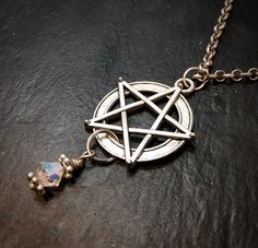 This silver chain necklace features a silver pentacle with a Swarovski Crystal drop.  Wear it for protection in honor of the Goddess or gift it to your favorite witch! Blessed be. Witch Pentacle, Pentacle Necklace, Crystal Witch, Witch Necklace, Blessed Be, Rochester Ny, Crystal Drop, The Goddess, Metal Charm