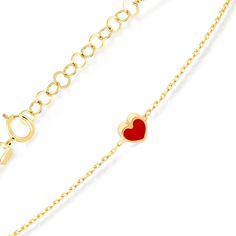 Red Heart Bracelet - Gelin Diamond Red Heart Bracelet, Gold Initial Necklaces, 14k Gold Initial Necklace, Heart Bracelets, Latest Bracelets, Initial Necklaces, Heart Chain, Gold Initial, Bracelets For Women