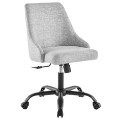 a gray office chair with wheels and casteors on an isolated white background, front view