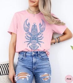 Lobster Shirt, Blue Lobster Summer Beach Vacation Crewneck Tshirt,ocean Animal Shirt,oversized Womens Lobster Shirt,nautical Tshirt - Etsy Casual Pre-shrunk T-shirt For Beach, Casual Short Sleeve T-shirt For Beach Season, Casual Crew Neck T-shirt For Vacation, Casual Crew Neck Summer Shirt, Casual Ocean Color Beach Tops, Casual Ocean Color Tops For Beach, Casual Crew Neck Top For Beach Season, Casual Summer Shirt With Screen Print, Casual Blue T-shirt For Beach