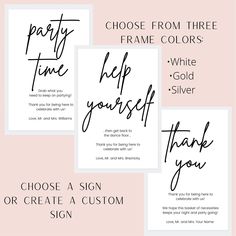 three different types of thank cards with the words, choose from three frames and write your own