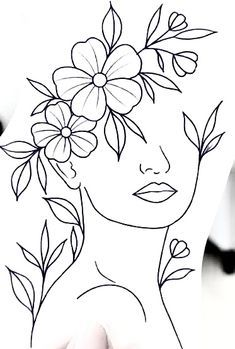 a drawing of a woman with flowers in her hair