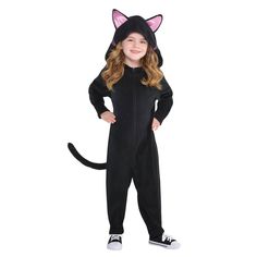 Buy this Amscan® Zipster™ Child Black Cat Costume at Michaels. com. Meow! Good luck getting your little one out of this purrrfect Zipster Black Cat One Piece Costume. Meow! Good luck getting your little one out of this purrrfect Zipster Black Cat One Piece Costume. This fun costume features a front zipper making it easy to get your child in and out of. Made of warm and comfortable fleece, your child will be cozy even if Halloween night is chilly. Being a cat has never been more fun! Details: Bla Cat One Piece, Cat Costume Kids, One Piece Costume, Cat Jumpsuit, Toddler Costumes Girl, Party City Costumes, Black Cat Costumes, Onesie Costumes, Animal Costumes