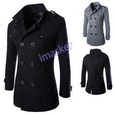 Men Winter Warm Coats Slim Button Jackets Casual Outerwear Trench Jacket   Set Include: 1x Men Coat Color:Black,Dark Grey Material:Polyester  Size: M-4XL   Description : Friendly Tips: The size is measured by hands, please allow minor error of measurement. Photo color might be a little different from the actual product due to color display of different monitors.         Payment 1. We accept PAYPAL only. 2. Payment must be made within 7 days of auction closing (Unpaid dispute will automatically open when item is not paid in 7 days). 3. PLEASE NOTE: SHIPPING&HANDING DOES NOT INCLUDE DUTIES, LOCATL TAXES OR ANY OTHER IMPORTATION FEES. 4. Please list your special requests (color, packages, value of declaration, etc.) in the EBAY NOTES SECTION when you make payment Shipping 1. We Ship to Worldw Casual Double-breasted Pea Coat For Winter, Winter Long Sleeve Single Breasted Pea Coat, Winter Single-breasted Long Sleeve Pea Coat, Winter Business Outerwear With Stand Collar, Stand Collar Outerwear For Business In Winter, Winter Pea Coat With Stand Collar And Button Closure, Casual Double-breasted Wool Coat With Buttons, Winter Solid Double-breasted Blazer, Fitted Double-breasted Outerwear With Buttons