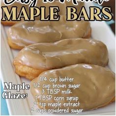 an advertisement for maple bars with frosting on top and two donuts in the middle