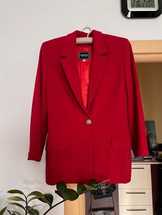 Perfect vintage condition 10/10. Beautiful Versace wool blazer in deep red color sleeve 58cm / 23 in length 72cm / 28.2in shoulders 43cm / 16.6in bust 49cm / 19in waist 44cm / 17.2in Classic Burgundy Single-breasted Blazer, Burgundy Single-breasted Blazer For Office, Burgundy Single-breasted Office Blazer, Red Single Button Formal Blazer, Red Blazer With Suit Collar For Evening, Red Wool Suit For Workwear, Red Wool Outerwear For Formal Occasions, Red Single Breasted Blazer For Evening, Red Wool Suits For Work