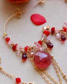 Handmade 14k Gold Jewelry For Valentine's Day, Red 14k Gold-filled Gemstone Jewelry, Garnet Jewelry Set, Red Garnet Jewelry, Garnet Jewelry, Strawberry Quartz, Design Jewelry, Red Garnet, Dainty Jewelry