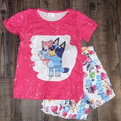 New Bluey Outfit Multicolor Cartoon Print Sleepwear For Spring, Playful Blue Sleepwear For Spring, Casual Blue Sleepwear For Sleepover, Blue Fun Sleepwear, Fun Blue Sleepwear, Blue Fun Sleepwear For Sleepover, Fun Blue Sleepwear For Sleepover, Blue Fun Cartoon Print Sleepwear, Blue Cartoon Print Fun Sleepwear