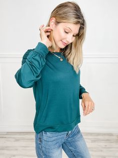 Embrace effortless style with our Crew Neck Long Sleeve Relaxed Fit Rayon Terry Top. Designed with a classic crew neck and a laid-back fit, this top offers both comfort and versatility. The soft rayon terry fabric feels gentle against the skin, making it perfect for all-day wear. Whether you're lounging at home or out and about, this top adds a touch of relaxed sophistication to your everyday wardrobe. 95%RAYON, 5%SPAN Versatile Crew Neck Tops With Ribbed Cuffs, Green Stretch Long Sleeve Top With Crew Neck, Green Casual Long Sleeve Top For Layering, Casual Green Long Sleeve Top For Layering, Versatile Crew Neck Tops In Solid Color, Versatile Solid Color Crew Neck Tops, Green Crew Neck Top With Ribbed Cuffs, Versatile Green Loungewear Top, Green Tops For Loungewear