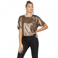 Wild Fable Bronze Short Sleeve Shine Boxy Cropped T-Shirt. Size: Medium Pit To Pit: Length: Condition: New With Tags Tags: Casual - Night Out - Date Night - Party - Chic - Stylish Trendy Gold Tops For Fall, Chic Short Sleeve T-shirt For Night Out, Casual Short Sleeve Crop Top For Night Out, Gold Crop Top For Night Out, Casual Gold Top For Fall, Casual Gold Tops For Fall, Casual Short Sleeve Crew Neck Top For Night Out, Casual Crew Neck Short Sleeve Top For Night Out, Trendy Metallic Tops For Fall