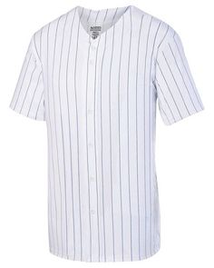 Unisex Pin Stripe Full Button Baseball Jersey - WHITE/ ROYAL - L | Augusta Sportswear Athletic Pin Stripe Full Button Baseball Jersey T-Shirt in White/Royal Size Large | Polyester Track Uniforms, Football Pads, Custom Uniform, Toddler Jacket, Soccer Shorts, Tie Dye Outfits, Pin Stripe, Custom Jerseys, Athletic Apparel