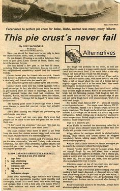 an old newspaper article about pie crusts