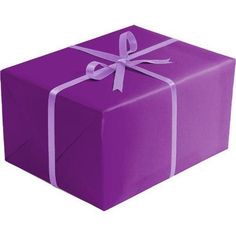 a purple gift box with a white ribbon