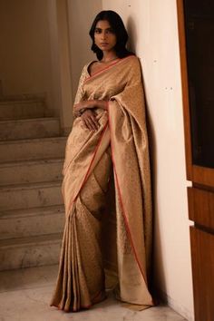 Shop for Priyanka Raajiv Beige Silk Brocade Banarasi Saree for Women Online at Aza Fashions Beige Colour Saree, Sari Designs, Beige Saree, Saree Drapes, Sarees Banarasi, Saree Women, Ethnic Dresses, Sari Design, Banarsi Saree