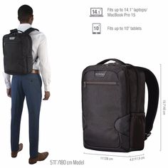 an image of a man with his back pack and the measurements for him to use