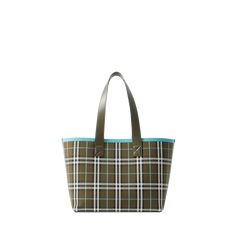 Burberry "London" tote bag in check cotton canvas and leather  Flat shoulder strap, 10.2" drop Open top  Interior, leashed zip pouch bag  Lining: Cotton Approx. 10.4"H x 20.2"W x 7.3"D Made in Italy Coated Canvas Bag With Removable Pouch For Errands, Coated Canvas Satchel Bag For Errands, Rectangular Coated Canvas Bag With Handle Drop, Designer Shoulder Bag With Canvas Lining, Designer Shoulder Bag With Canvas Lining For Everyday Use, Classic Green Coated Canvas Shoulder Bag, Green Coated Canvas Tote Shoulder Bag, Green Coated Canvas Satchel Tote, Green Coated Canvas Shoulder Bag For Errands