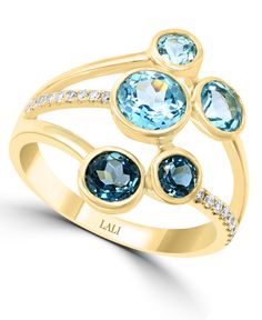 Revel in the constellation of stones in this gorgeous Lali Jewels ring. Swiss Blue Topaz and London Blue Topaz mix with diamonds in this sparkling open-work design. Ring Symbolism, Gemstone Jewellery Design, Macys Jewelry, Multi Gemstone Ring, Attic Storage, Diamond Fashion Rings, London Blue Topaz Ring, Jewels Rings, Unusual Jewelry