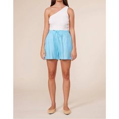 Lucy Paris Women's Kelia Blue Linen High Waisted Shorts Size Large Bright Blue Linen Shorts From Lucy Paris. Elastic Stretch And Drawstring Waist Band. Side Pockets. Cotton Lining. Linen Hand Wash Cold Lined. Approx. Measurements: Inseam: 4.5" Waist: 30" Leg Opening: 26" New With Tags. G High Waist Pajama Shorts For Day Out, Chic Bermuda Beach Bottoms, Blue Shorts For Summer Daywear, Fitted Pajama Shorts For Summer, Chic Pajama Shorts, Light Blue Bottoms With Built-in Shorts For Vacation, Blue Shorts For Spring Daywear, Chic Light Blue Beach Bottoms, Blue Linen Shorts For Day Out