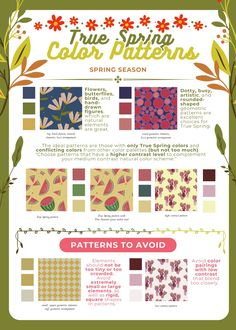 an info sheet with different patterns and colors for the spring season, including red flowers