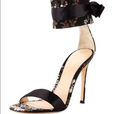 Msrp $895. Got Them On Sale For $599 But Never Ended Up Wearing Them. Nwt Issa Floral-Jacquard 105mm Sandal In Black/Pale Pink/Bronze. True To Size Ankle Cuff Heels, Ribbon Heels, Gold Stilettos, Rossi Shoes, Black Suede Pumps, Floral Jacquard, Red Heels, Suede Pumps, Slingback Pump