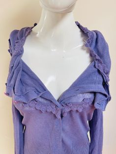 Beautiful lavender ladies cardigan with a stunning lace trim collar.  Semi-sheer & lightweight. So pretty & femme!  💥Condition: Excellent vintage condition.  Please see measurements before buying. Measurements are taken while the garment is lying flat. Please double where appropriate for actual dimensions. Approximate Measurements (lying flat):  Armpit to Armpit:  Width of Bottom Hemline:  Length from Top of Shoulders to Bottom Hem:  Buy the Look!  Black Pleather Skirt for Sale Here:  https://w Fitted Casual Cardigan With Lace Trim, Fitted Lace Trim Cardigan For Layering, Winter Lace Trim Cardigan For Layering, Winter Cardigan With Lace Trim For Layering, Fitted Crochet Trim Cardigan For Fall, Fitted Cardigan With Crochet Trim For Fall, Winter Layering Cardigan With Lace Trim, Fitted Fall Cardigan With Crochet Trim, Winter Long Sleeve Cardigan With Crochet Trim