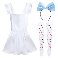 PRICES MAY VARY. Package Includes-This accessories set comes with a piece of white apron,a piece of black bow headband and a piece of long socks,nice combination goes well with girl’s dress. Retro Maid Apron-Made of polyester cotton,features pretty style edge fluting,with two pockets in the front and adjustable long sliding cross back straps that allows provide a better fit and extra length can be tied into a bow.Apron measures approximately 75cm long,one size fit most women and girls. Cute Bow Maid Apron, Girls Halloween Dress, Alice Costume, Up Costume, White Costumes, Retro Apron, White Apron, Bunny Costume, Girls Halloween