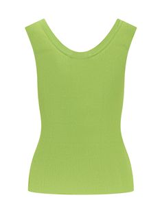 Sleeveless top. u-neck. Rib knit workmanship.Composition: 75% Viscose, 25% Polyamide Green Stretch Sleeveless Knit Top, Green Sleeveless Stretch Knit Top, Chic Green Sleeveless Knit Top, Green Fitted Sleeveless Tank Top, Chic Green Fine Knit Top, Sleeveless Fitted Seamless Knit Top, Chic Green Sweater Vest For Summer, Stretch Fine Knit Sleeveless Tank Top, Spring Sleeveless Fine Knit Tank Top