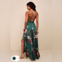 Beautiful Emerald Green Floral Maxi Dress! Green Fitted Backless Maxi Dress, Stretch Floral Print Backless Dress, Fitted Green Maxi Dress For Brunch, Green Fitted Maxi Dress For Brunch, Green Lined Fitted Maxi Dress, Green Backless Dress With Floral Print, Fitted Green Maxi Dress For Garden Party, Full Length Fitted Floral Print Dresses, Fitted Full Length Floral Print Dress