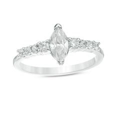 3/4 CT. T.W. Marquise Diamond Engagement Ring in 10K White Gold|Zales Zales Engagement Rings, Marquise Wedding Ring, Marquise Diamond Engagement Ring, Marquise Diamond Ring, September Birthstone Rings, Peoples Jewellers, Marquise Cut Diamond, Wedding Rings Vintage, Marquise Diamond