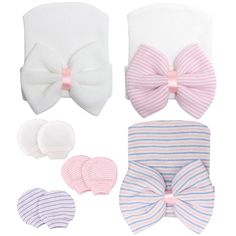 PRICES MAY VARY. Premium Fabric - AQOKKA newborn hats and mittens are made of are made of knitted from authentic grade hospital cotton. The stretchy cotton fabric is very soft to touch, which can guarantee gentle and comfortable protection and warmth for your baby that won't scratch your baby's skin. Cute Design - Newborn hospital hat and mitten features a stylish striped pattern and these hats are adorned with a large bow on the hat. The exquisite design can create a lively atmosphere and empha Baby Hat And Mittens, Baby Hospital Hat, Newborn Hospital Hats, Infant Hat, Newborn Beanie, Cute Nursery, Newborn Hats, Baby Beanie Hats, Newborn Hospital