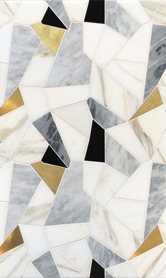 an abstract marble mosaic with gold and black accents on the edges, in shades of grey, white, and beige