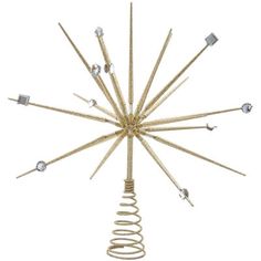 a starburst made out of sticks and some metal objects on a white background