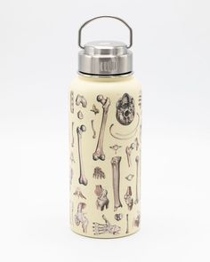 thermos is decorated with different types of bones and bones on it's side