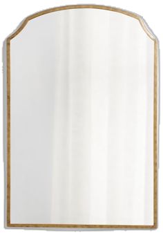 a white and gold framed mirror with an arched design on the front, against a white background