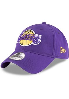 This Los Angeles Lakers Purple Adjustable Hat features a team logo embroidered on the front. Team logo embroidered on the front, Cloth Strap Closure to dial in the perfect fit, Relaxed, unstructured fit, Pre-curved bill, 100% cotton construction, New Era Flag logo on side, Dad hat, 100% Cotton, Washable, Imported Curved Bill Hat With Embroidered Logo For Fan Merchandise, Curved Bill Hat With Embroidered Logo For Fans, Team-colored Cotton Hat With Embroidered Logo, Sports Hat With Embroidered Logo And Curved Visor, Sports Hats With Embroidered Logo And Curved Visor, Dad Cap With Embroidered Logo For Fan Gear, Dad Hat With Embroidered Logo For Fan Gear, Adjustable Sports Hats With Embroidered Logo, Fan Gear Dad Hat With Embroidered Logo