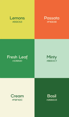 the logos for fresh leaf, which are all different colors and font styles in one image