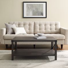 a living room scene with focus on the coffee table