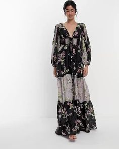 Vestiti di ASOS DESIGN Nel dubbio, dai il meglio di te Fantasia a fiori Scollo profondo Maniche a campana Regular fit Printed Maxi, Printed Maxi Dress, Block Print, Access Denied, Color Block, Color Design, Floral Design, Topshop, Asos