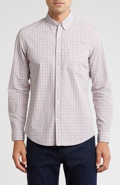 This button-down shirt is patterned in gingham checks and cut from stretch-enhanced cotton to offer desk-to-dinner comfort. Front button closure Button-down collar Long sleeves with button cuffs 97% cotton, 3% spandex Machine wash, tumble dry Made in Turkey Plaid Shirt For Business Casual In Spring, Fitted Gingham Button-up Shirt, Spring Gingham Shirt With Spread Collar, White Lattice, Gingham Check, Button Down Collar, Lattice, Casual Button Down Shirts, Nordstrom Rack