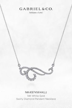 14K White Gold Swirly Diamond Pendant Necklace NK4974W44JJ #Gabriel Co #Gabriel Jewelry #Gabriel And Co #DiamondNecklace #GoldNecklace #Necklace #WhiteGoldNecklace Swirl Necklace, Gabriel Jewelry, Ad Campaigns, Gemstones Jewelry, Rose Ring, White Gold Necklaces, Fine Jewelry Collection, Diamond Pendant Necklace, Birthstone Jewelry