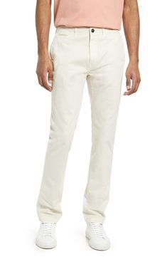 A casual alternative to business-only flat-front styles, these pants are made from comfortable stretch-cotton and tailored in a versatile straight-leg profile. 34" inseam; 14" leg opening 98% cotton, 2% elastane Machine wash, line dry Made in Portugal Slim Fit Straight Leg Cotton Work Pants, Slim Fit Cotton Straight Leg Work Pants, Classic White Straight Leg Work Pants, White Straight Leg Chinos For Business Casual, Fitted White Chinos With Straight Hem, White Fitted Chinos With Straight Hem, Business Casual Straight Silhouette Bottoms For Spring, Modern Slim Fit Cotton Pants, Straight Leg Cotton Work Pants For Business Casual