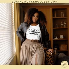 In the challenging fields of social work, therapy, and child welfare, professionals often find themselves reminding others of their worth and potential. Our "You Are Not Your Negative Thoughts" t-shirt serves as a powerful, wearable affirmation for those who dedicate their lives to uplifting others. FEATURES ▸Gildan Unisex Crew Neck Softstyle T-Shirt - 4.5 oz ▸Pre-Shrunk T-shirt and true-to-size ▸100% Cotton - Heather Colors are polyester/cotton blend ▸Available in sizes Small to 3XL  SHIPPING ▸ Social Work Month, Winter Layers, Social Workers, Therapist Gifts, Casual Work Outfit, Winter Layering, Men's Graphic T Shirt, Girl Sweatshirts, Crew Neck Shirt