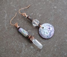 A pair of OOAK Asymmetrical fantasy spring earrings. Copper Brass Artisan porcelain beads by LonelySeagull crystal About 7,5 cm. * The artisan beads are created of high fired fine Italian terracotta finished with cold glaze For more Bohemian jewelry, please visit my shop :) https://www.etsy.com/shop/IsadorasDream Organic Earrings, Fantasy Earrings, Bubble House, Porcelain Beads, Asymmetrical Earrings, Spring Earrings, Artisan Earrings, Spring Jewelry, Mismatched Earrings