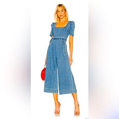 Nwt C/Meo Collective Out Of Sight Denim Jumpsuit Sz 4us Stunning I’m Small With Broad Shoulders So Unfortunately Didn’t Fit. Never Worn, New Without Tags. Fit Is Gorgeous Excellent Condition Denim Jumpsuit! Wide Legs, Puff Sleeves With Belt. Half Zip Back Ptp: 15" Waist: 12.5" Inseam: 24.5" So Fashionable Wish It Fit Chic Denim Overalls For Day Out, Chic Medium Wash Overalls For Spring, Summer Workwear Denim Jumpsuit In Medium Wash, Summer Workwear Medium Wash Denim Jumpsuit, Summer Medium Wash Denim Jumpsuit For Work, Summer Denim Jumpsuit In Medium Wash For Work, Spring Fitted Medium Wash Denim Jumpsuit, Fitted Medium Wash Denim Jumpsuit For Spring, Spring Fitted Overalls For Day Out