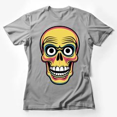 Colorful Skull T-Shirt, Funky Pop Art Style, Men's Women's Unisex Tee, Unique Graphic Design Top, Gift Idea Female T-Shirt Custom graphic T-Shirt.Customize your color Multicolor Skull Print Crew Neck Top, Gray Graphic T-shirt For Fan Merchandise, Multicolor Crew Neck T-shirt With Skull Print, Multicolor Skull Print T-shirt With Crew Neck, Fun Skull Print Crew Neck T-shirt, Skull Screen Print Graphic Tee, Graphic Tee T-shirt With Skull Screen Print, Novelty Multicolor Crew Neck T-shirt, Halloween Yellow Graphic Print T-shirt