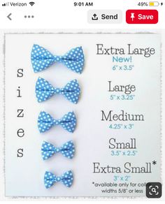 four small blue bows with white polka dots on them for extra large bow size hair clips