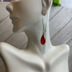 Beautiful Red Gem Tear Drop Dangle Earrings. Gold Tone With Easy Squeeze Closure. Measures: 2 1/2” Nickel Free Red Drop Earrings, Red Long Drop Earrings With Ear Wire, Red Long Drop Jewelry For Party, Red Nickel-free Teardrop Dangle Earrings, Red Teardrop Drop Earrings, Trendy Red Teardrop Earrings, Dangle Earrings Gold, Gem Earrings, Drop Dangle Earrings