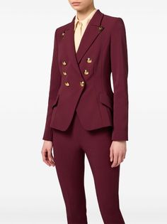 Elisabetta Franchi double-breasted Crepe Blazer - Farfetch Tailored Semi-formal Blazer With Gold Buttons, Chic Formal Blazer With Gold Buttons, Luxury Fitted Blazer With Gold Buttons, Elegant Formal Blazer Dress With Gold Buttons, Tailored Blazer With Gold Buttons And Notch Lapel, Elegant Double-breasted Blazer Dress With Gold Buttons, Luxury Double-breasted Outerwear With Gold Buttons, Double-breasted Blazer Dress With Gold Buttons For Work, Double-breasted Blazer Dress For Work With Gold Buttons